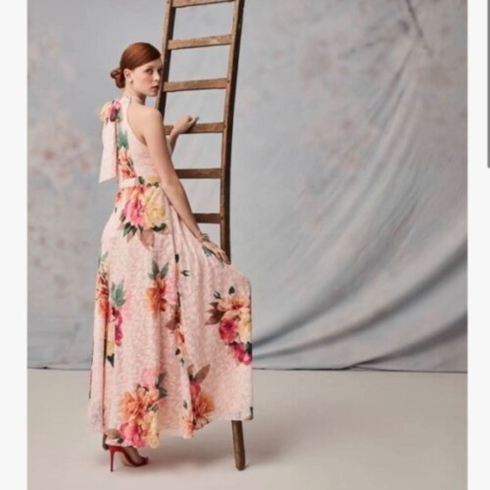 NWT Laundry by Shelli Segal Floral Chiffon Halter-neck Maxi Dress